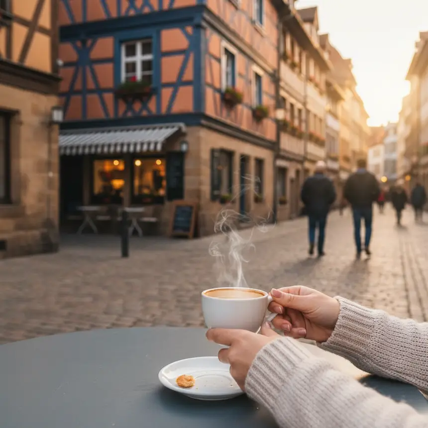 Brussels alleyway, cafe scene, European ambiance