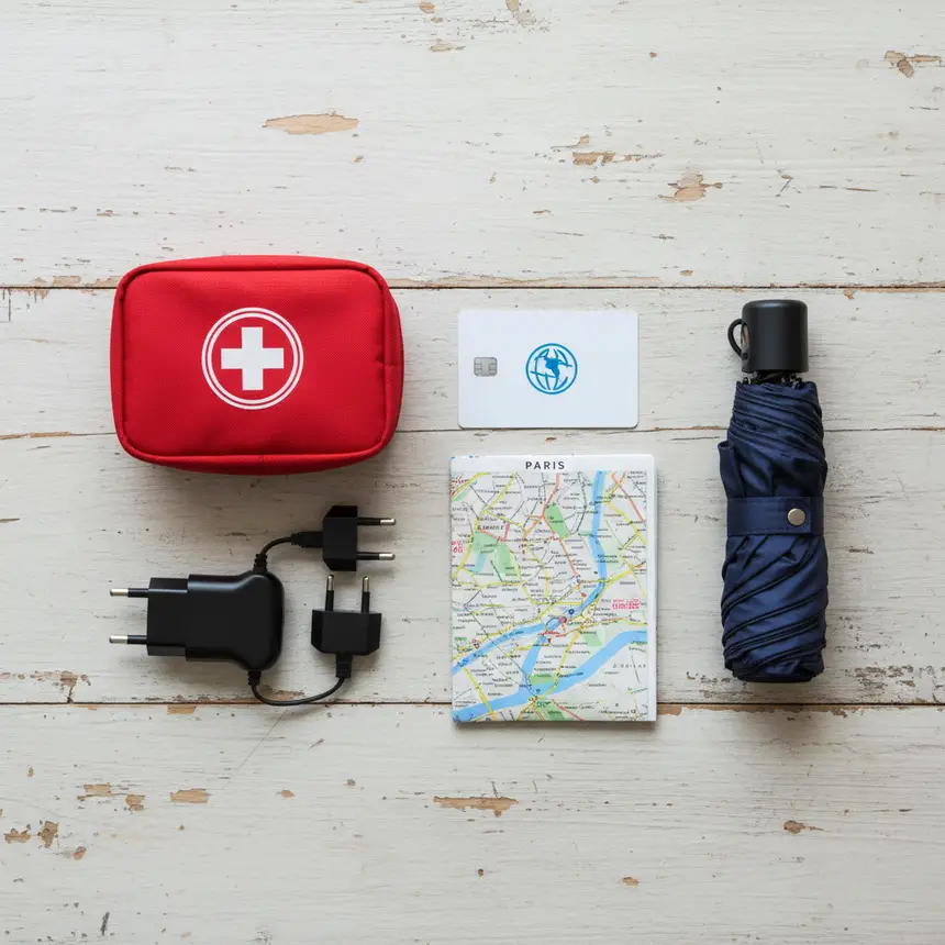 Travel essentials, emergency medicine, contactless card