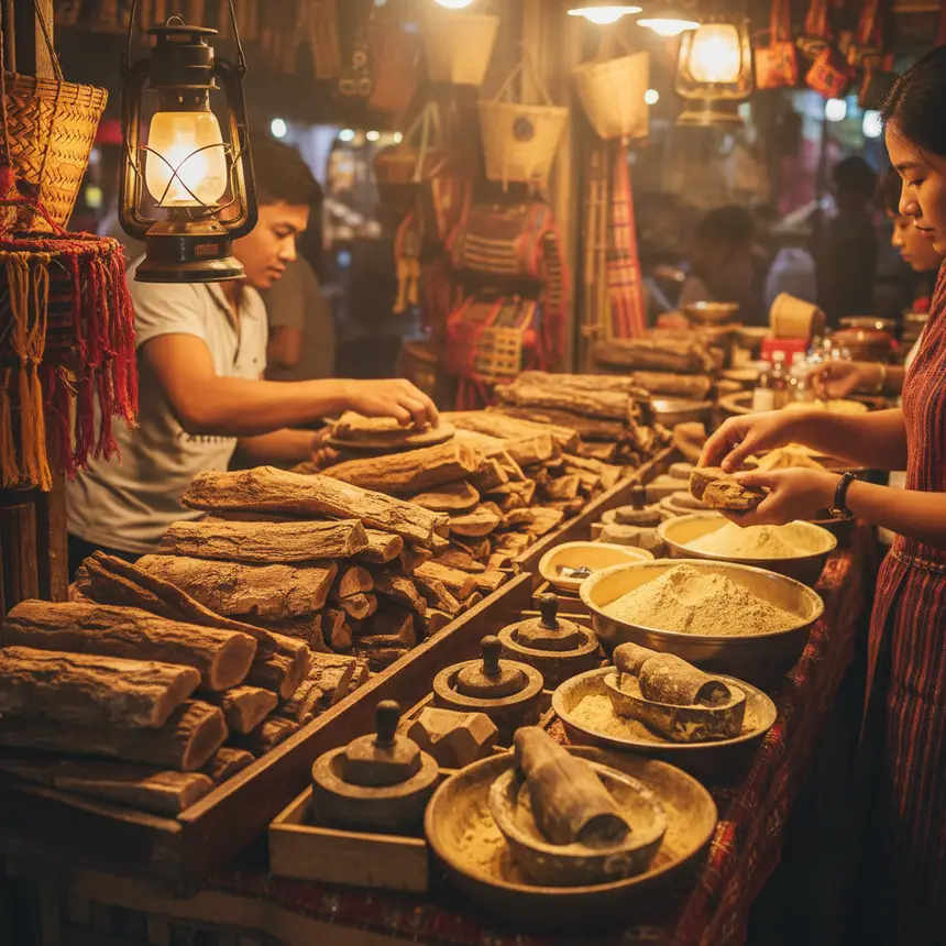 Myanmar traditional Thanakha market stall