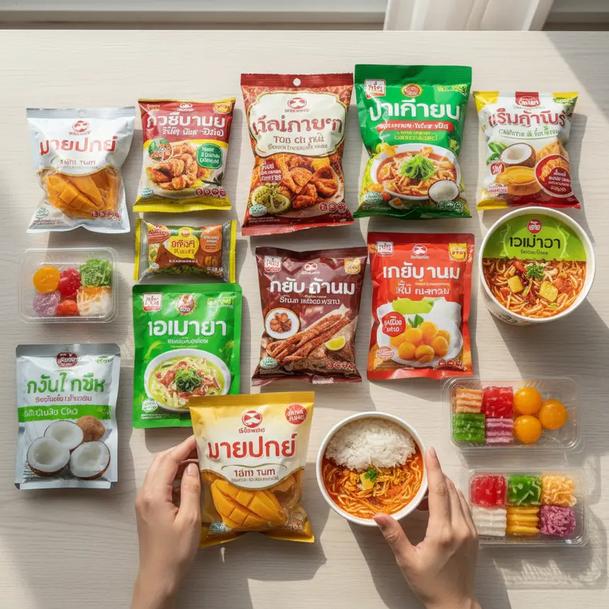 Thai snacks, local groceries, unique food items