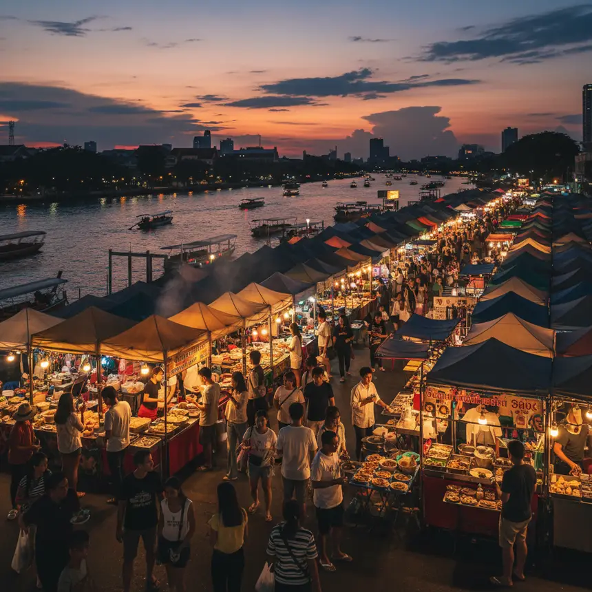 Bangkok skyline, vibrant city night, Southeast Asia travel