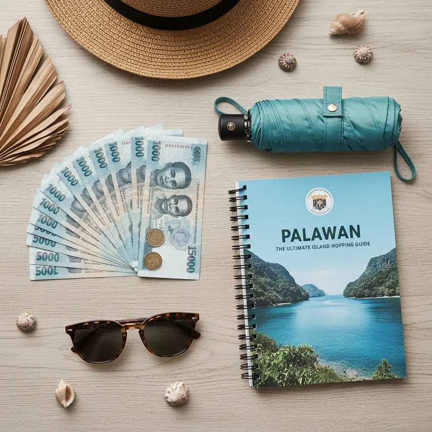 Travel essentials flat lay