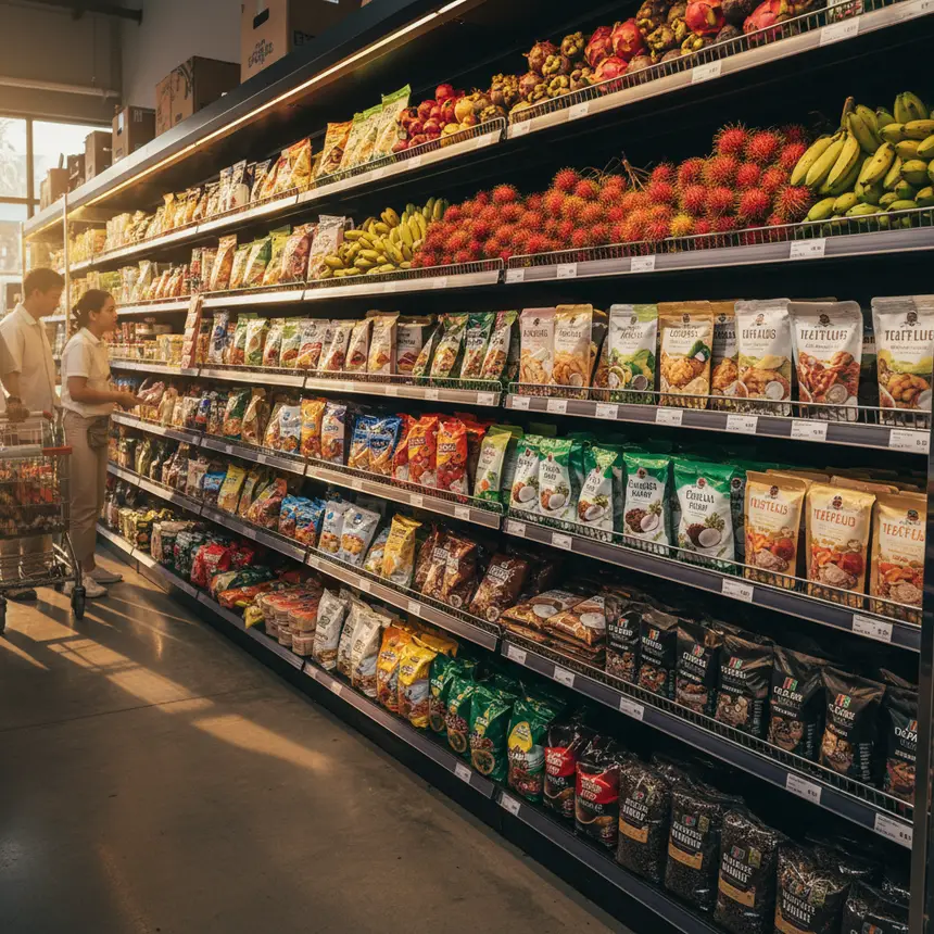 Bali supermarket interior with diverse products