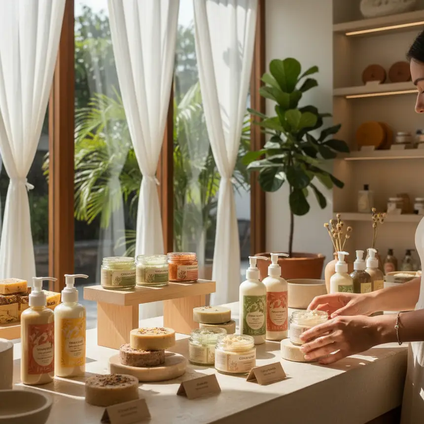 Bali organic cosmetic store display
