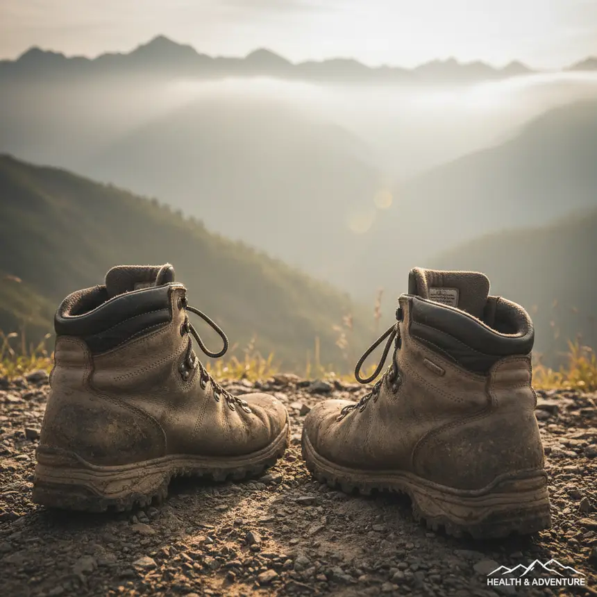 Hiking boots on mountain trail
