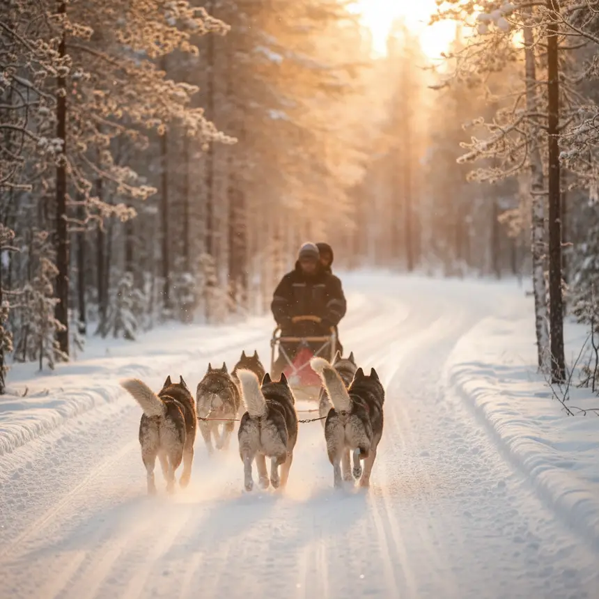 Husky sledding action