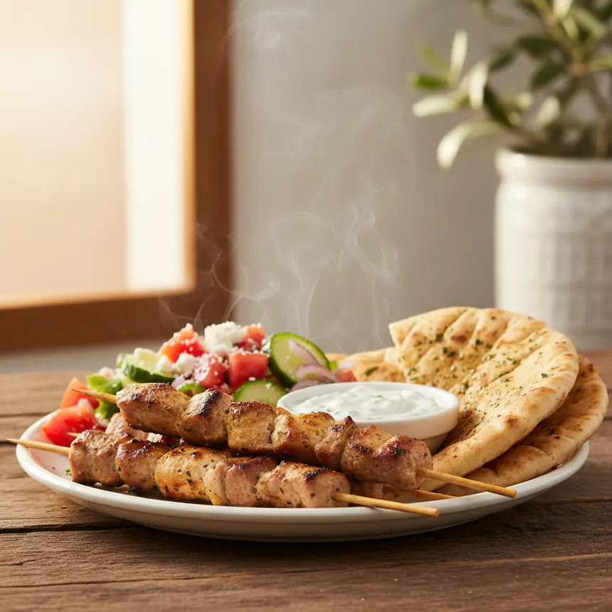 Greek souvlaki meal