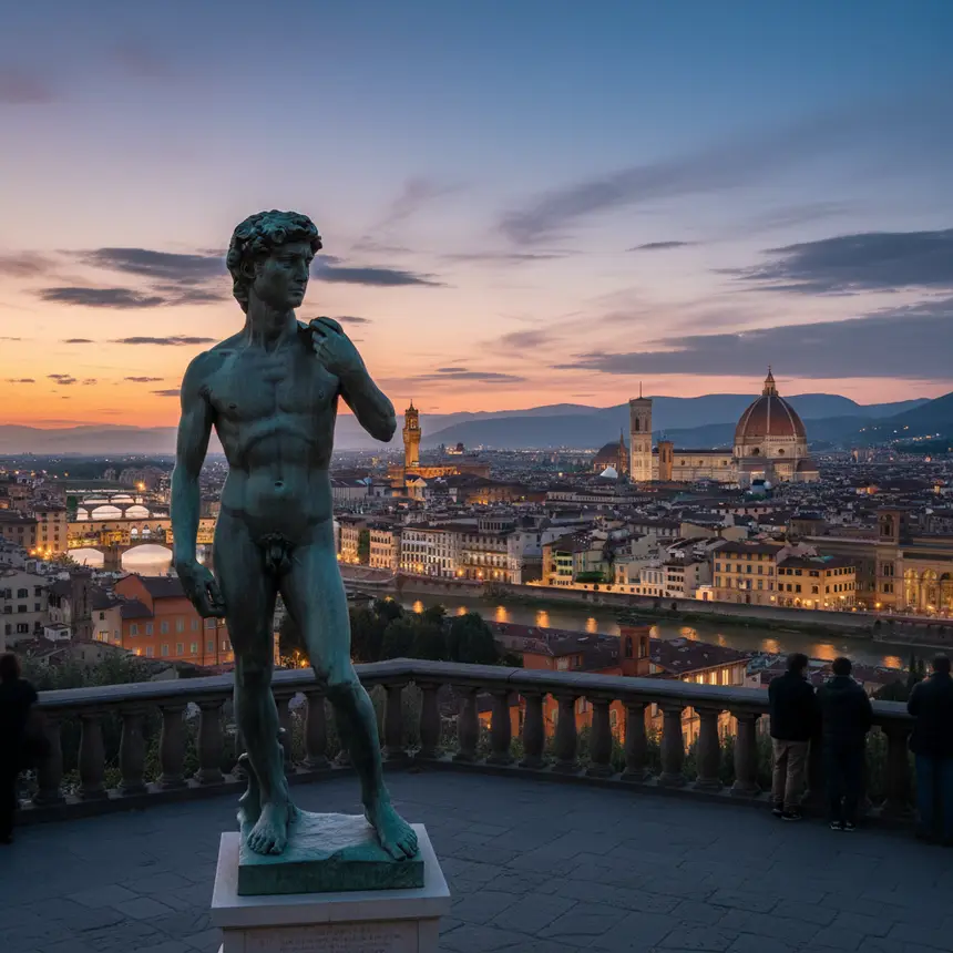 Piazzale Michelangelo, David statue, Florence skyline
