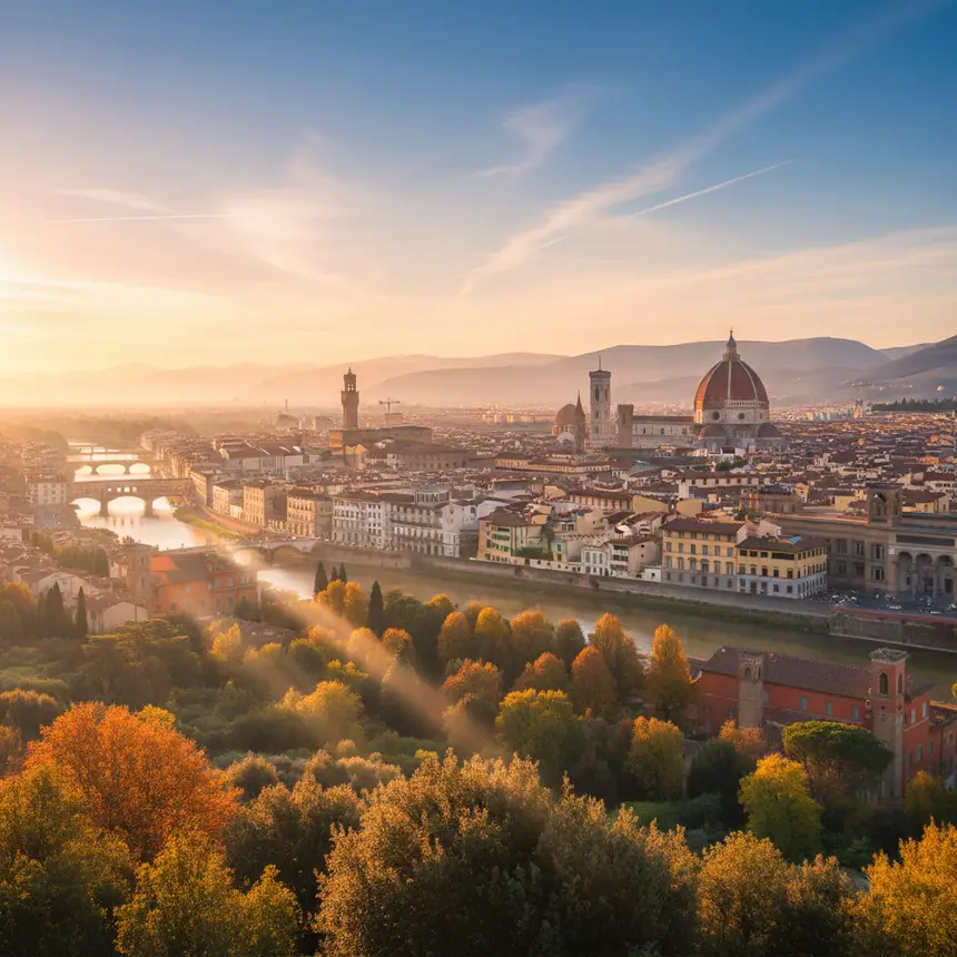 Florence morning view, city nature harmony