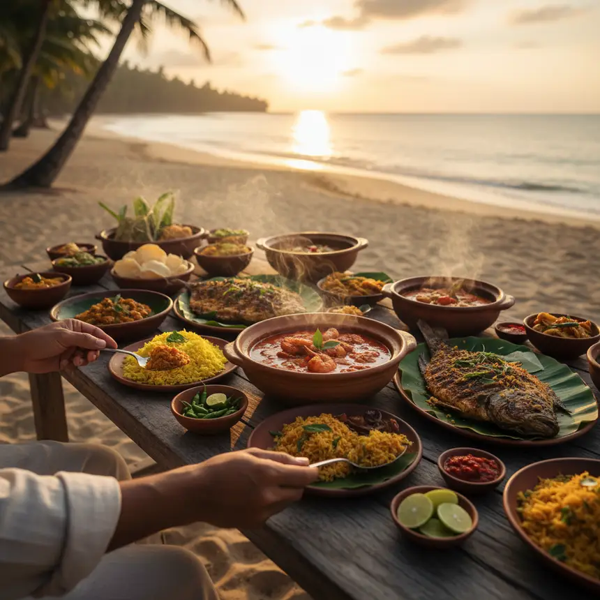 Sri Lankan seafood, local cuisine, dining table