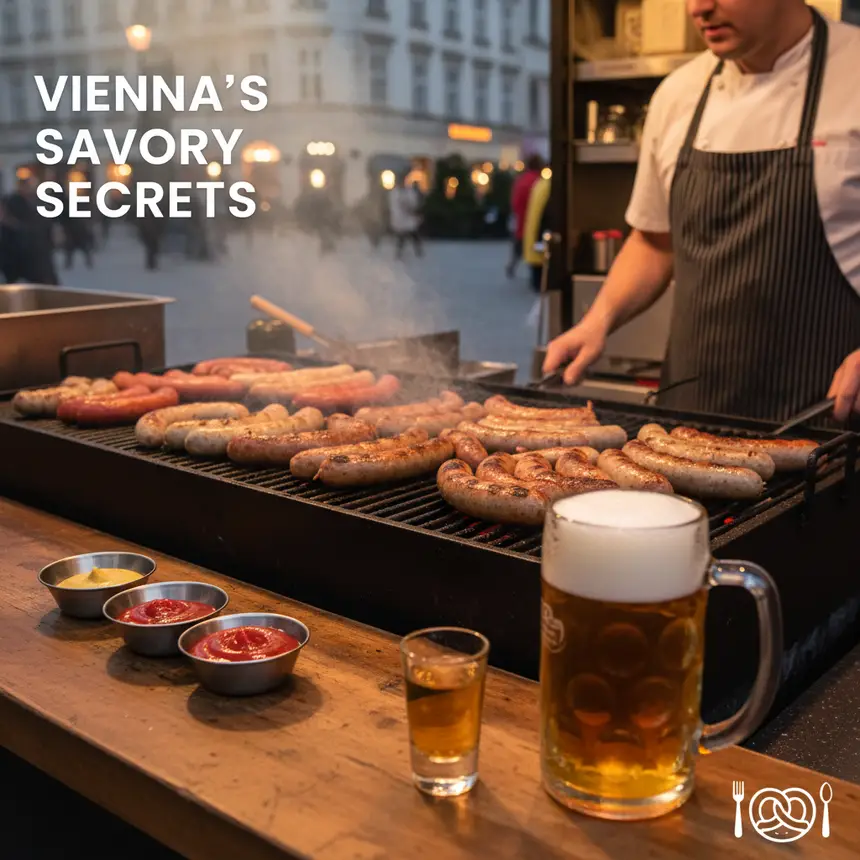 Austrian sausage varieties, street food stall