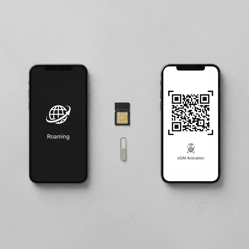 Roaming, physical SIM, and eSIM comparison