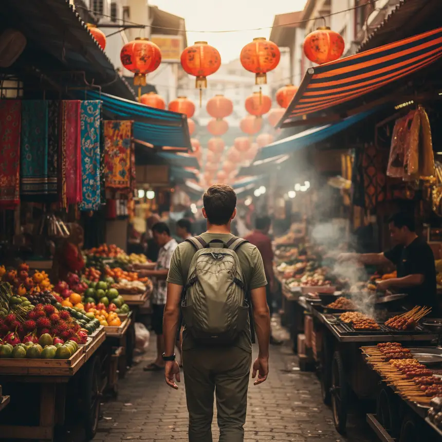 Traveler exploring Kuala Lumpur street market