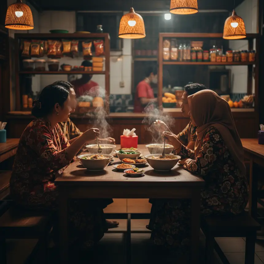 Traditional Indonesian eatery ambiance