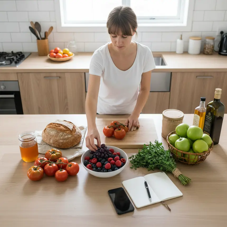 Modern self-catering apartment kitchen with groceries