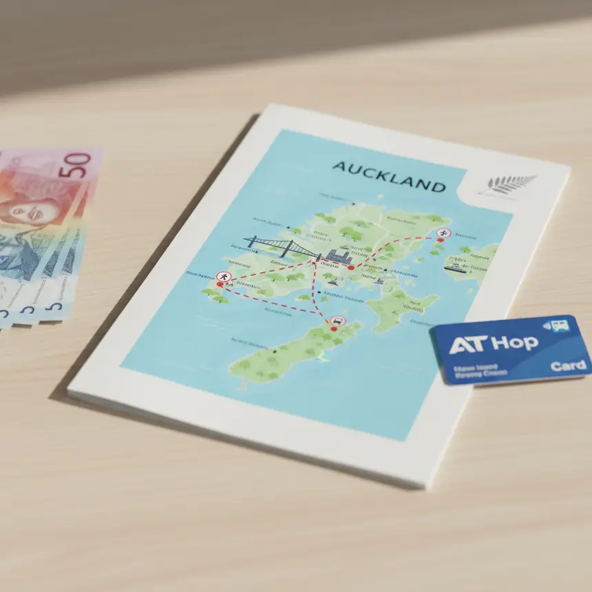Auckland travel map with public transport card