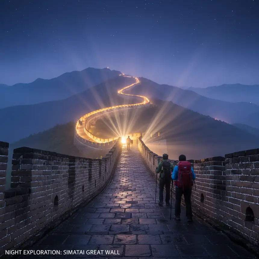 Simatai Great Wall at night, Great Wall climbing