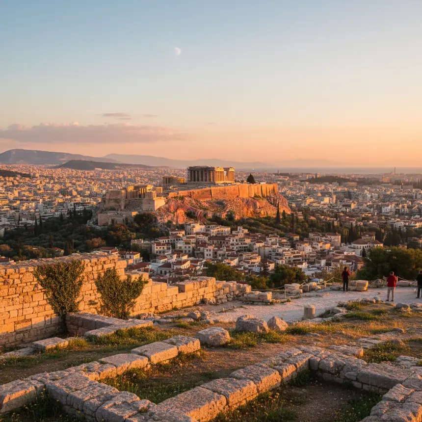 Philopappos Hill, Acropolis panoramic view, sunset