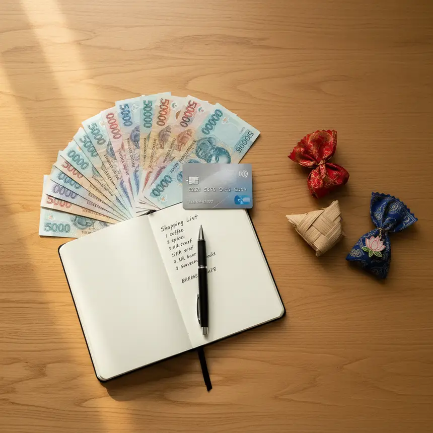 Travel shopping budget cash credit card