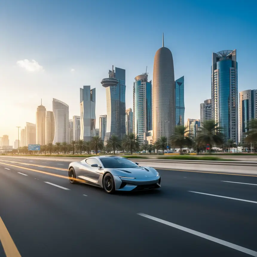 Modern car driving on Doha highway