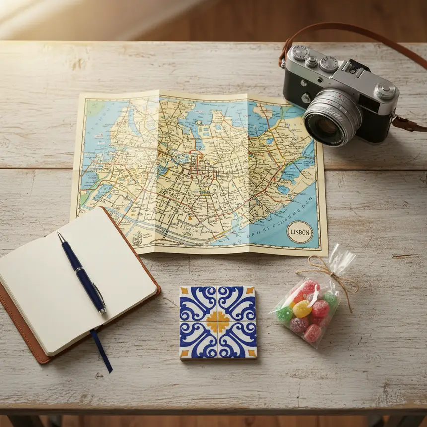 Portugal trip essentials flat lay