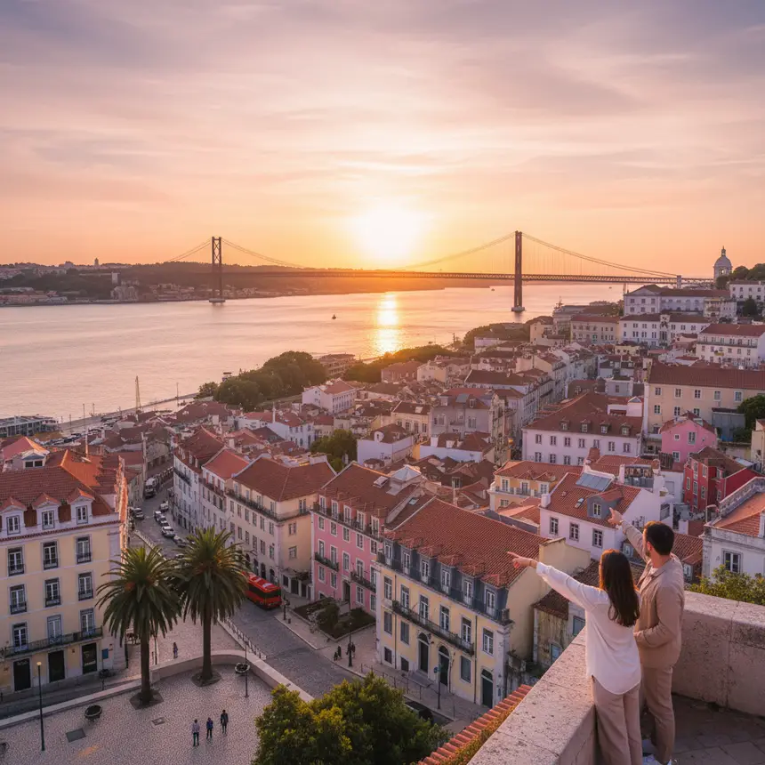 Lisbon city sunset view