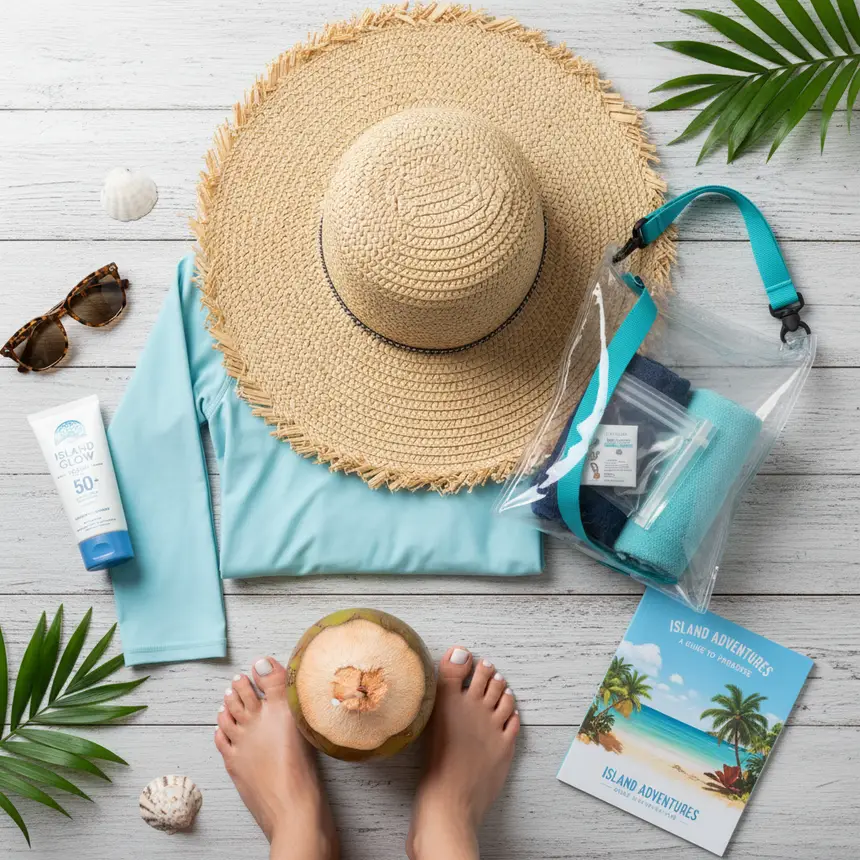 Travel essentials flat lay