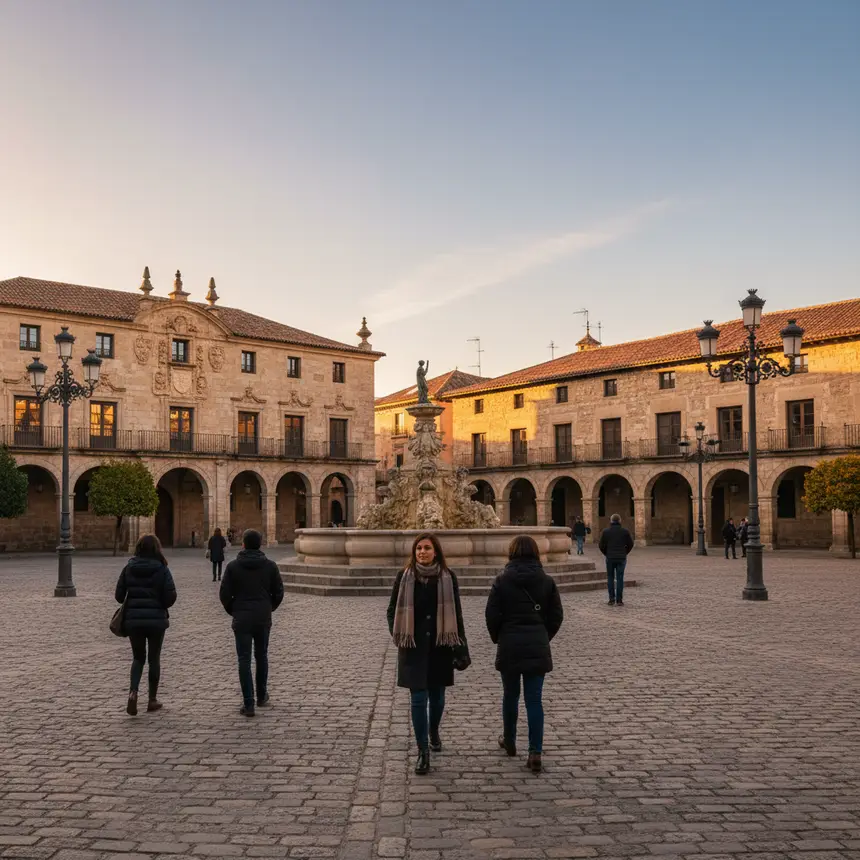 Sunny winter day in a Spanish plaza