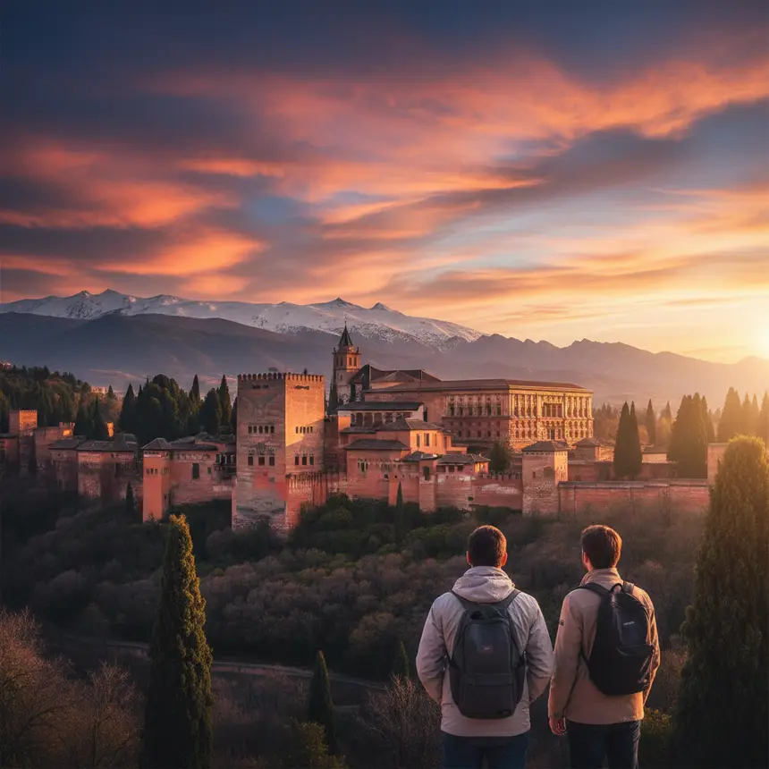 Sunset over the Alhambra palace