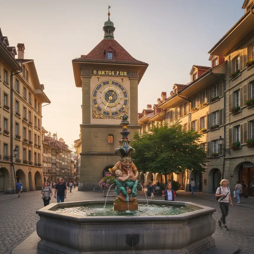 Bern clock tower fountain