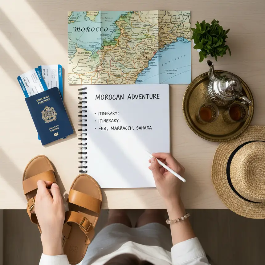 Morocco travel itinerary, passport, plane tickets