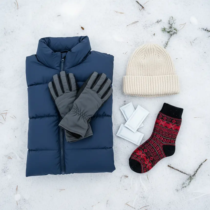 Winter gear flat lay