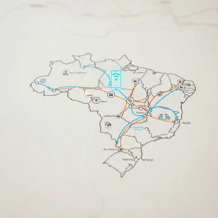 Brazil travel routes and internet connection map